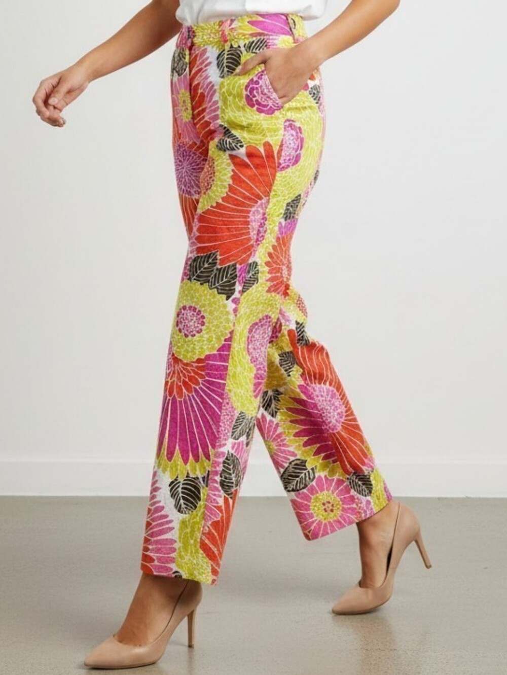 Trina Turk Lutton Bright Floral Mid-rise Cropped Trouser Pink, Orange & Yellow 6